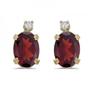 14k Yellow Gold Oval Garnet And Diamond Earrings