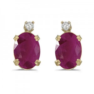 14k Yellow Gold Oval Ruby And Diamond Earrings