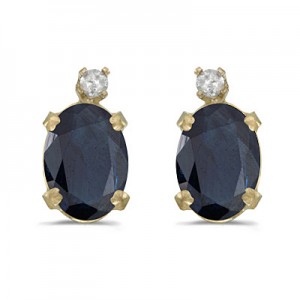 14k Yellow Gold Oval Sapphire And Diamond Earrings