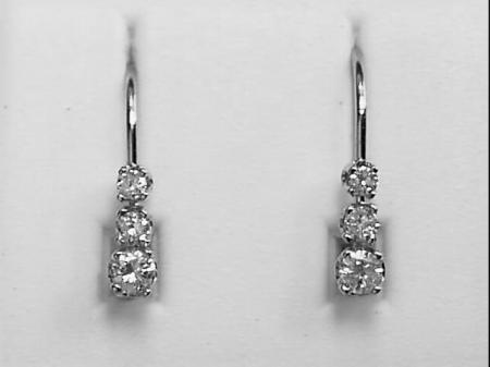 14k White Gold Three Stone Diamond Leverback Earrings