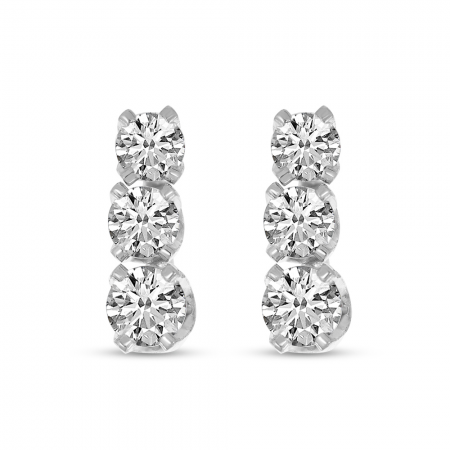 14k White Gold Three Stone Diamond Studs