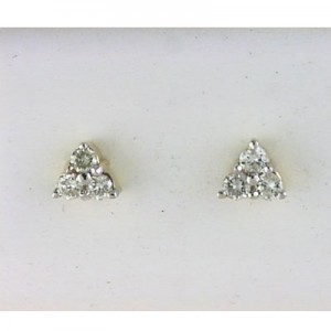 14K White Gold Three Stone .25 Ct Diamond Triangle Stud Earrings