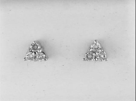 14K White Gold Three Stone .25 Ct Diamond Triangle Stud Earrings