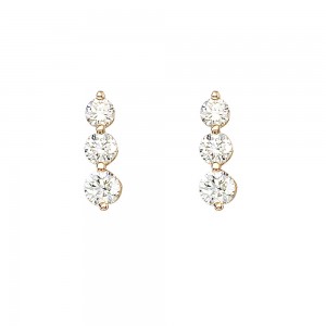 14K Yellow Gold 1.5 Ct Three Stone Diamond Earrings