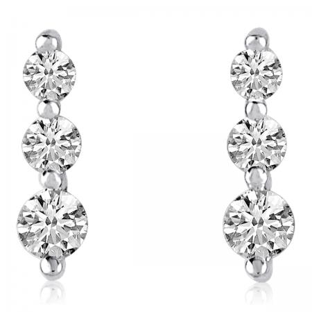 14K White Gold Graduated Three Stone 1 Ct Diamond Earrings