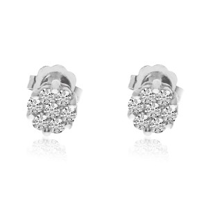 14K White Gold .25 Ct Diamond Cluster Earrings