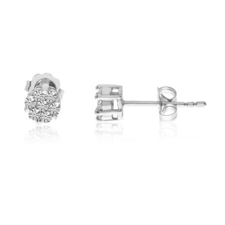 14K White Gold .25 Ct Diamond Cluster Earrings