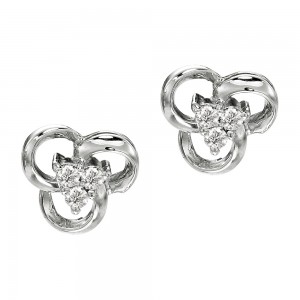 14K White Gold .25 Ct Diamond Clover Earrings