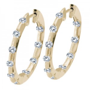 14k Yellow Gold Diamond Hoop Earrings