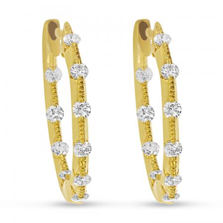 14k Yellow Gold Diamond Hoop Earrings