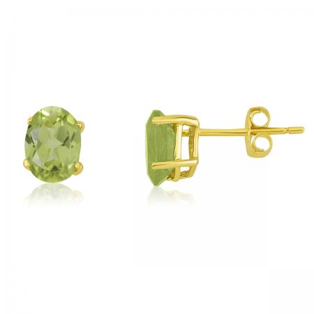 14K Yellow Gold Oval Peridot Earrings