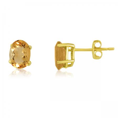 14K Yellow Gold Oval Citrine Earrings