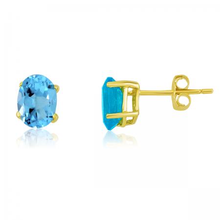 14K Yellow Gold Oval Blue Topaz Earrings