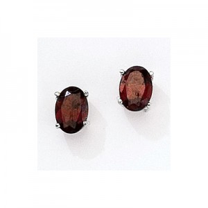 14K White Gold Oval Garnet Earrings