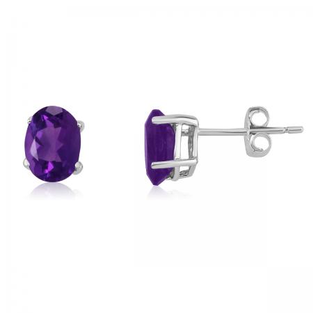 14K White Gold Oval Amethyst Earrings