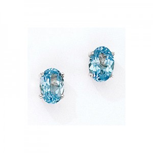 14K White Gold Oval Blue Topaz Earrings