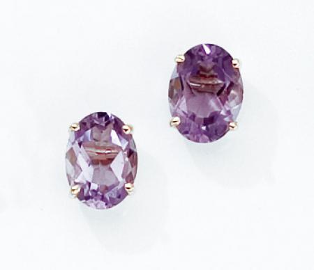 14K Yellow Gold Oval Amethyst Earrings