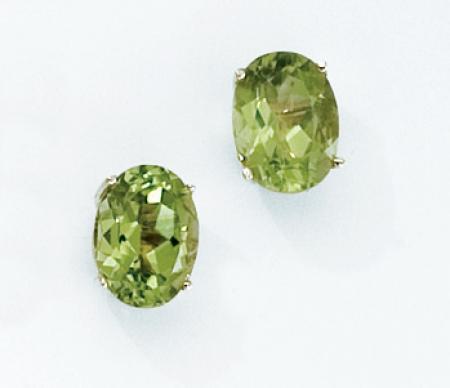 14K Yellow Gold Oval Peridot Earrings