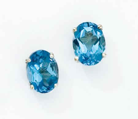 14K Yellow Gold Oval Blue Topaz Earrings