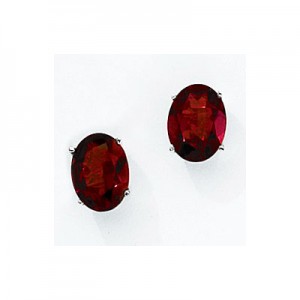 14K White Gold Oval Garnet Earrings