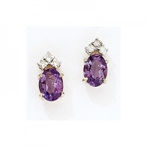 14K Yellow Gold Oval Amethyst and Diamond Earrings