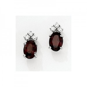 14K White Gold Oval Garnet and Diamond Earrings