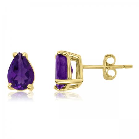 14K Yellow Gold Pear Amethyst Earrings