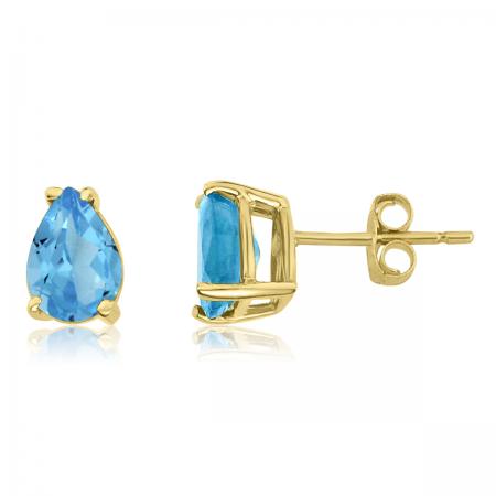 14K Yellow Gold Pear Blue Topaz Earrings