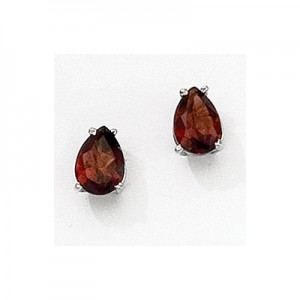 14K White Gold Pear Garnet Earrings