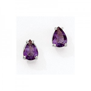 14K White Gold Pear Amethyst Earrings