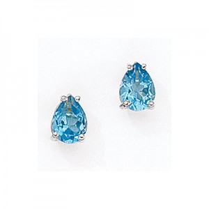 14K White Gold Pear Blue Topaz Earrings