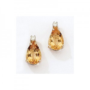 14K Yellow Gold Pear Citrine and Diamond Earrings