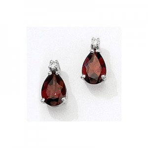 14K White Gold Pear Garnet and Diamond Earrings