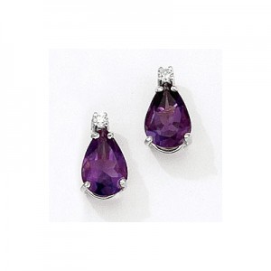 14K White Gold Pear Amethyst and Diamond Earrings