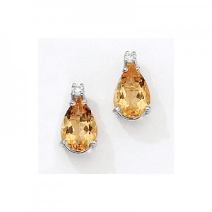 14K White Gold Pear Citrine and Diamond Earrings