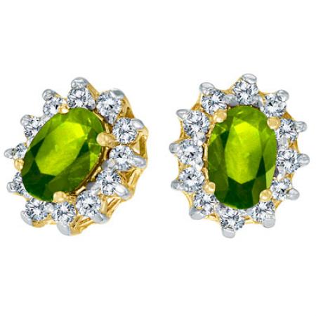 14K Yellow Gold Oval Peridot and Diamond Earrings