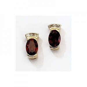 14K Yellow Gold Oval Garnet and Diamond Earrings