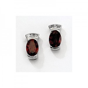 14K White Gold Oval Garnet and Diamond Earrings