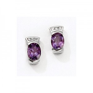 14K White Gold Oval Amethyst and Diamond Earrings