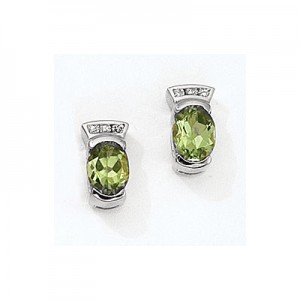 14K White Gold Oval Peridot and Diamond Earrings