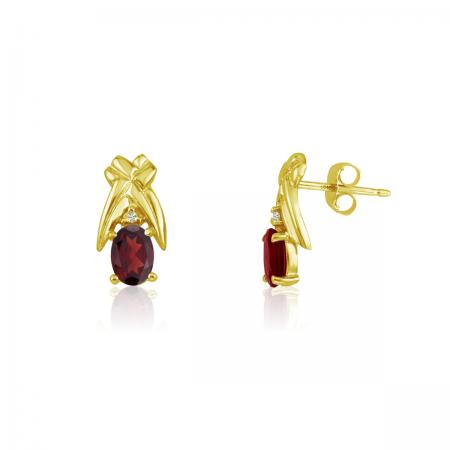 14K Yellow Gold Oval Garnet and Diamond Earrings