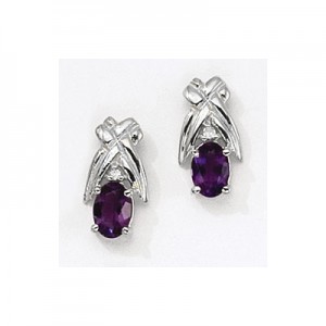 14K White Gold Oval Amethyst and Diamond Earrings