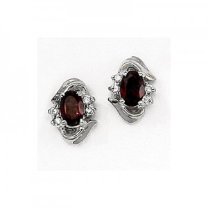 14K White Gold Oval Garnet and Diamond Earrings