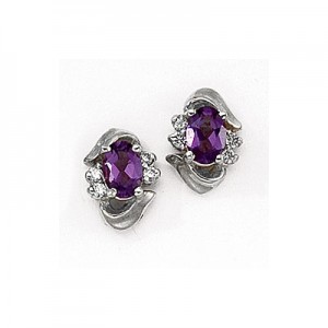 14K White Gold Oval Amethyst and Diamond Earrings