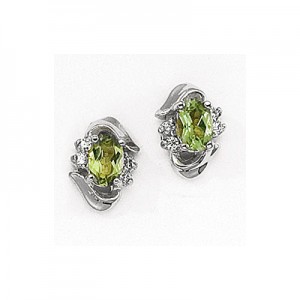 14K White Gold Oval Peridot and Diamond Earrings