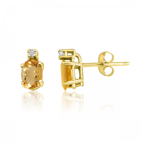 14K Yellow Gold Oval Citrine & Diamond Earrings