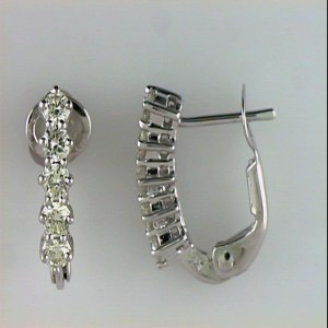 14k White Gold 5 Stone Diamond Omega Earrings
