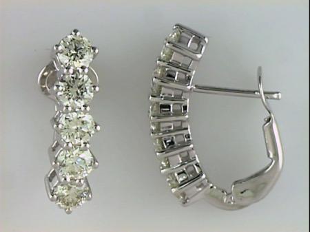 14K White Gold Five Stone 1.5 Ct Diamond Omega Earrings