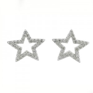 14K White Gold .25 Ct Diamond Star Earrings