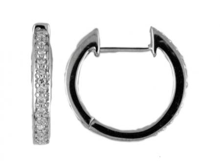 14K White Gold Small Diamond Hoop Earrings